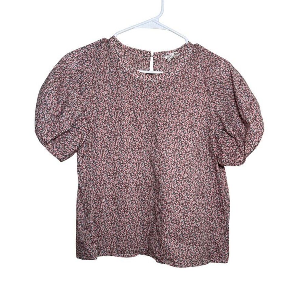 DRA Blouse Women's Small Floral Puff Sleeve Short Sleeve Cottage Boho Top